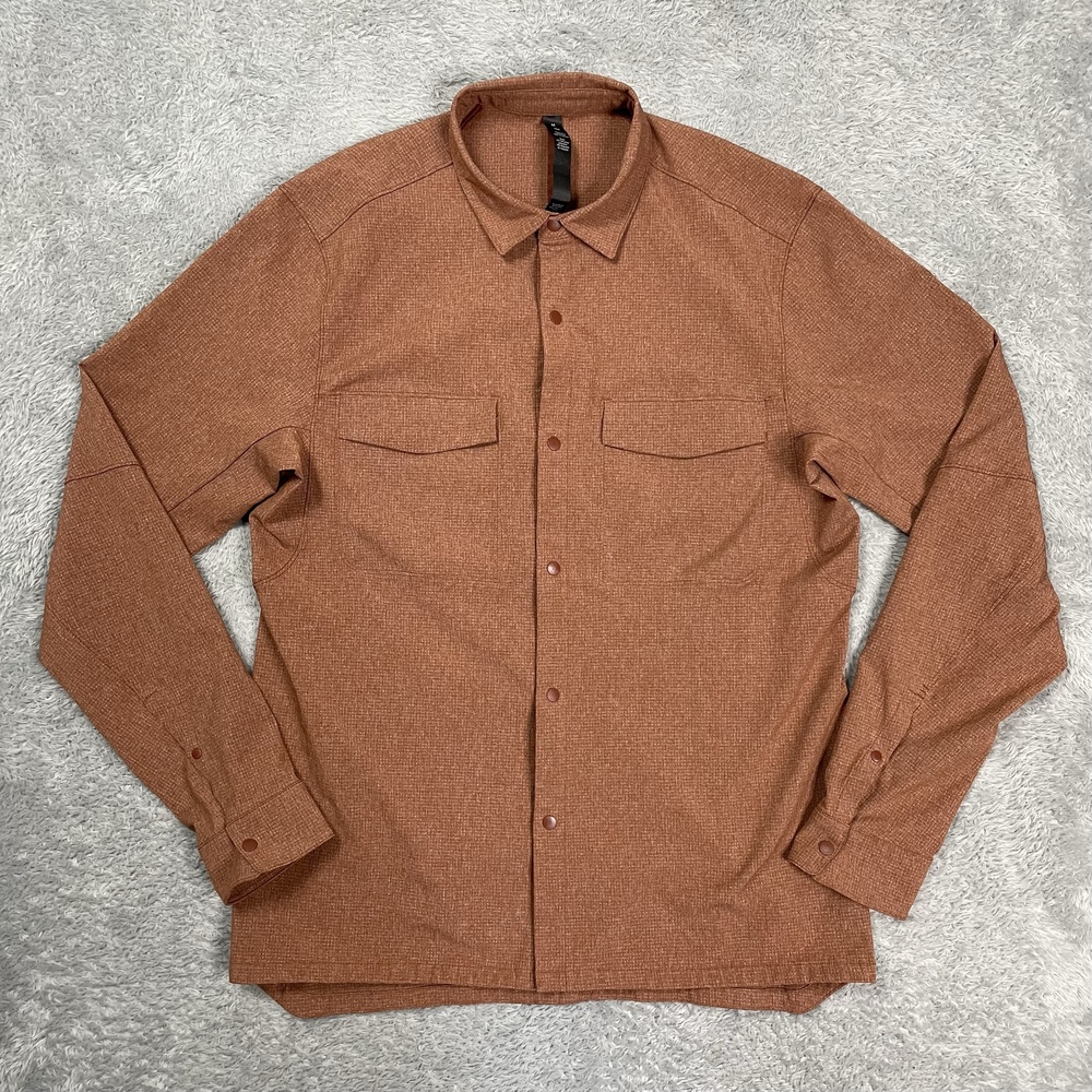 Lululemon Shirt Mens Medium Brown Long Sleeve Snap Front Casual Stretch